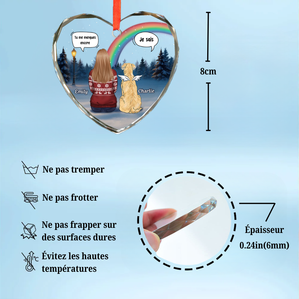 Orement de Noël en verre en forme de cœur personnalisée – Hommage à nos animaux disparus