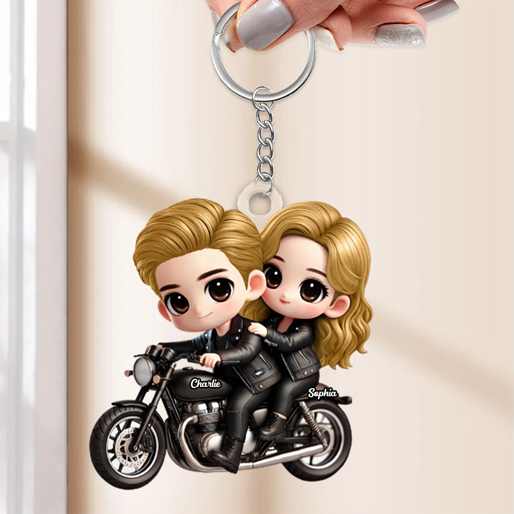 Couple sur moto – Porte-clés en acrylique personnalisé, cadeau pour couple