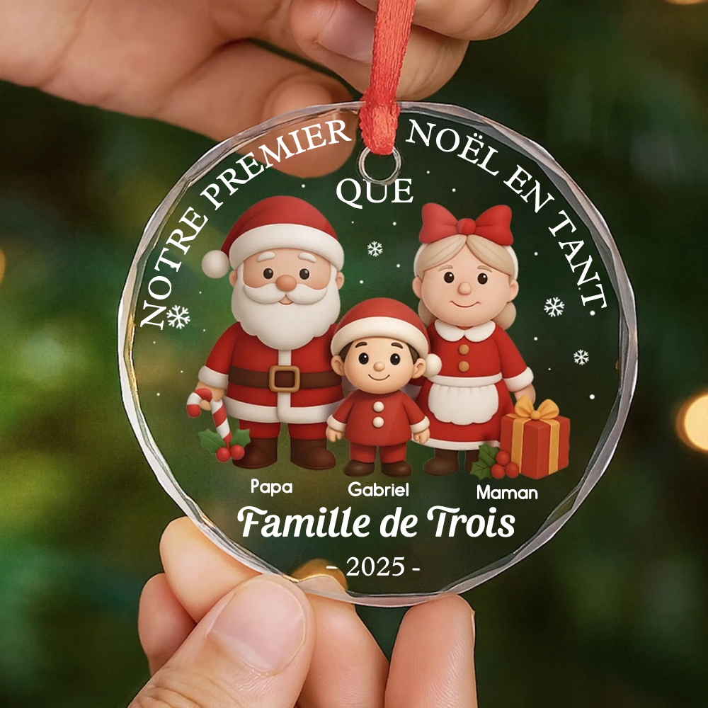 Décoration en verre personnalisée « Notre premier Noël en famille à trois » Décoration de Noël
