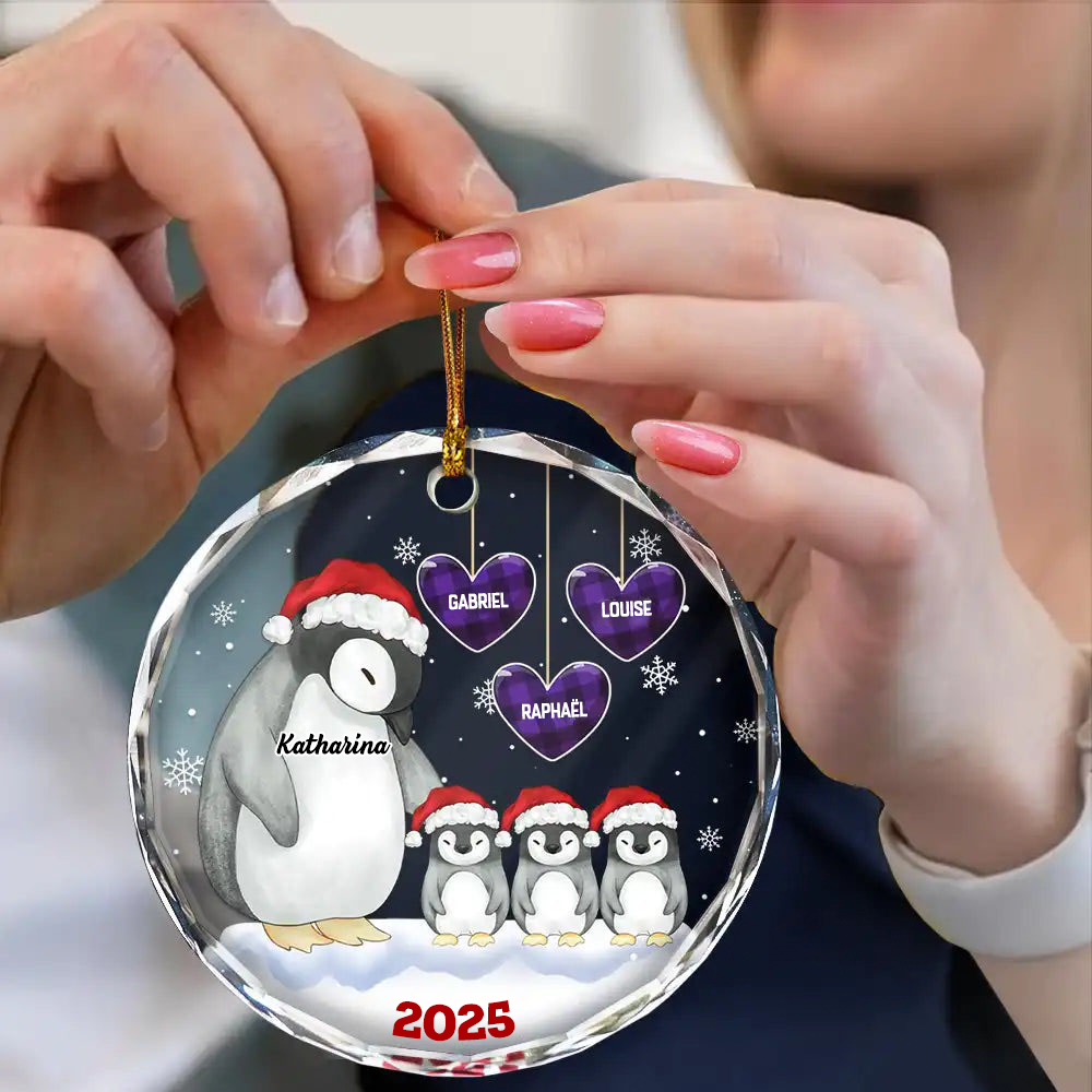 Famille de pingouins Décoration personnalisée en verre en forme de cercle