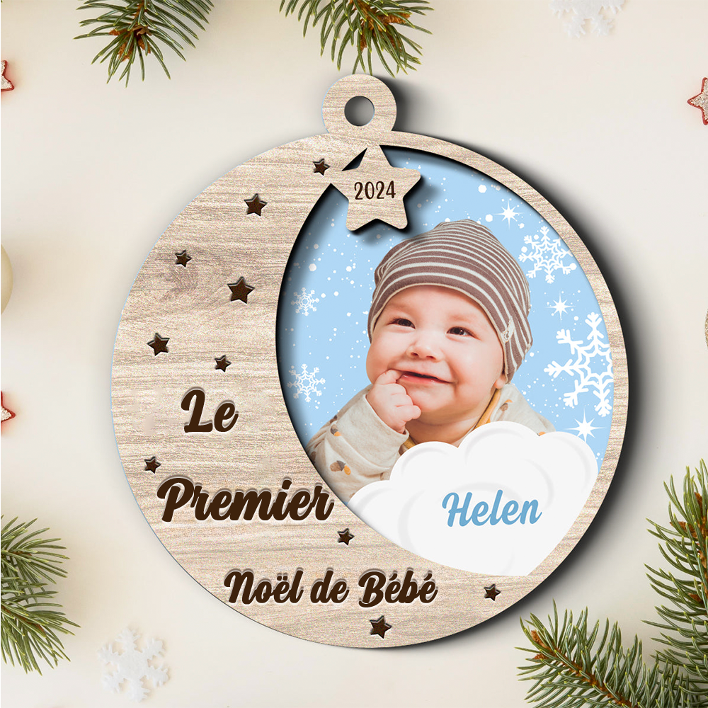 Ornement de Noël en bois - Pendentif bébé avec photo