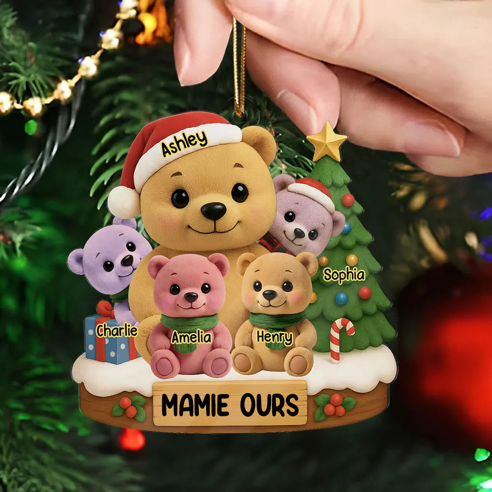 Ornement en acrylique personnalisé – Décoration de sapin avec motif d’ours, cadeau pour grand-mère