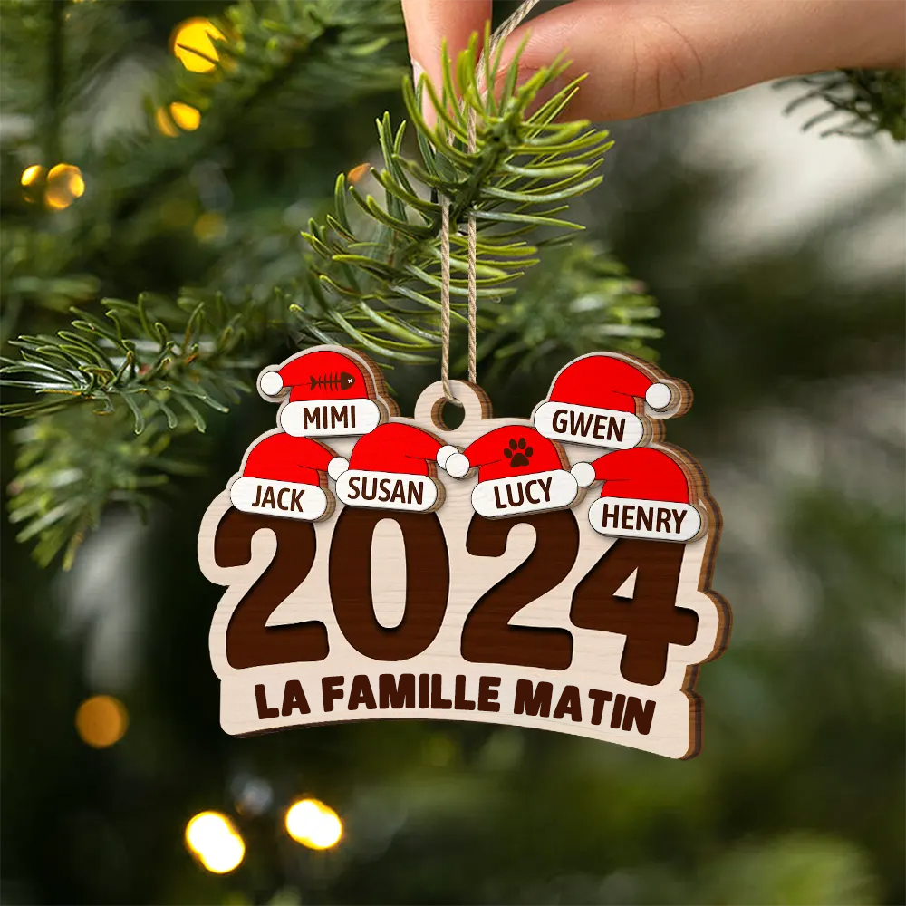 Pendentif de Noël personnalisé 2024 - Noms de famille et animaux domestiques