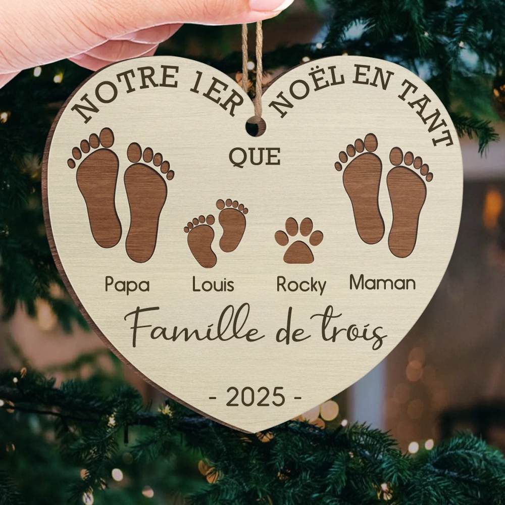 Notre Premier Noël en Famille de ... – Ornement en Bois Personnalisé avec Empreintes