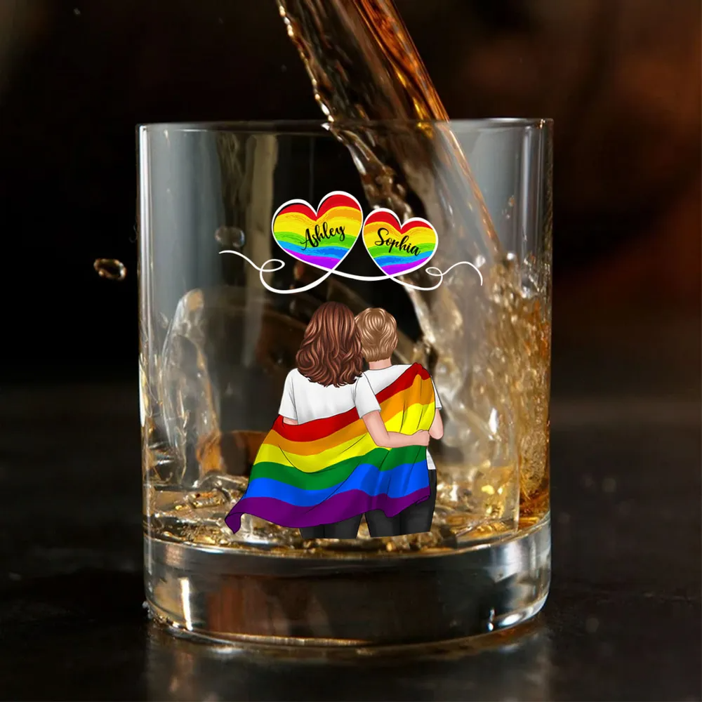 Couples arc-en-ciel – Verre à whisky personnalisé avec 2 personnages, pour couples LGBT