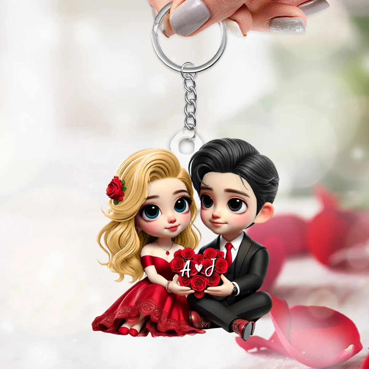 Couple avec cœur – Porte-clés en acrylique personnalisé, cadeau pour couple