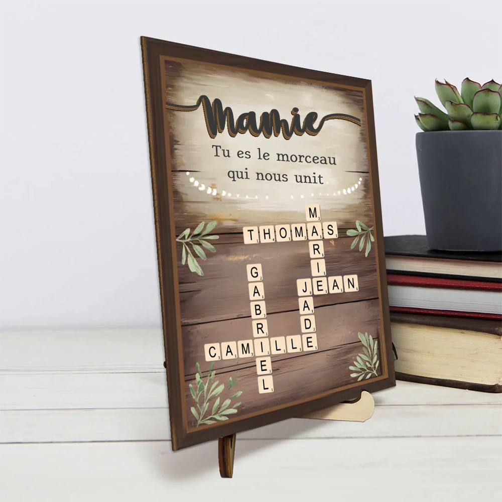 Plaque en bois personnalisée à 2 couches avec mots croisés – Cadeau pour la famille