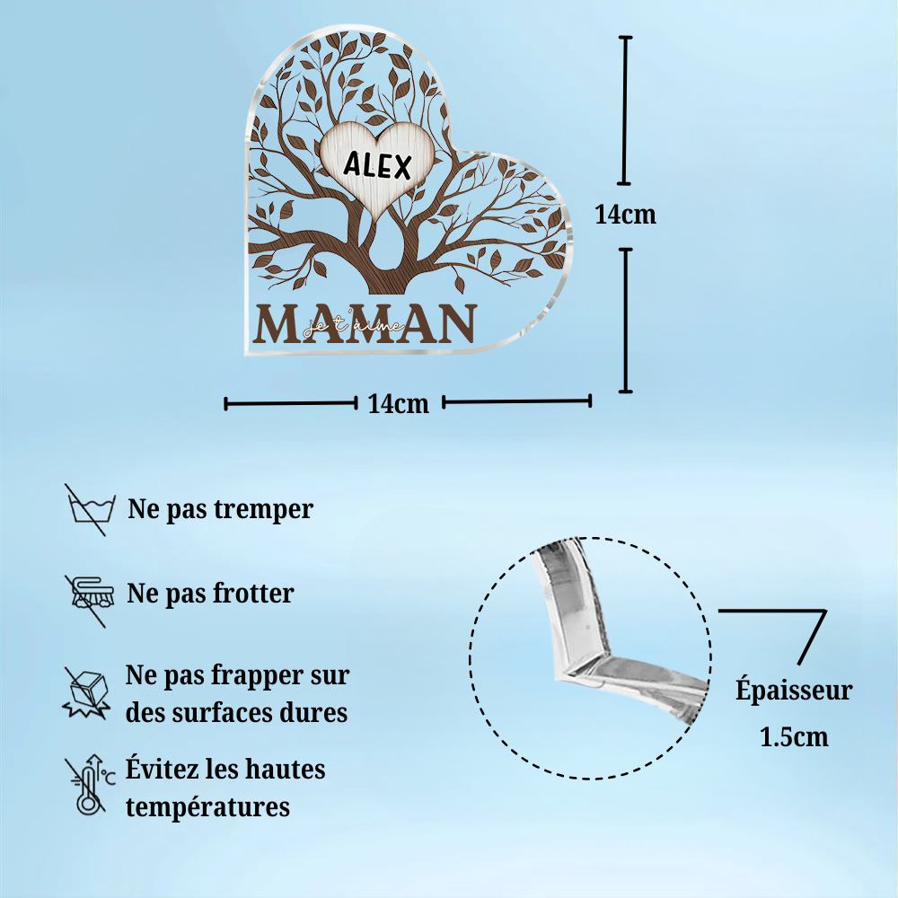 Cœur sur pied en forme d’arbre avec prénoms – Pour Mamie et Maman