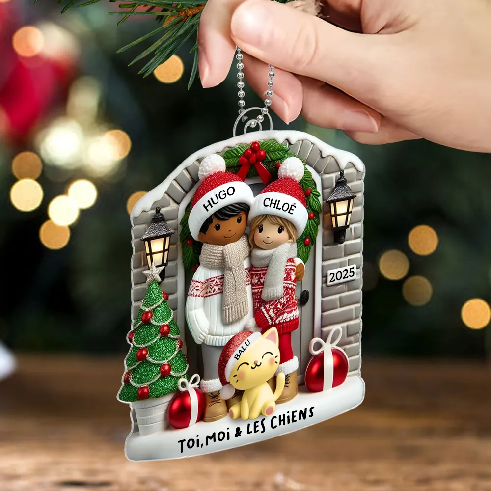 Ornement de Noël personnalisé pour couple avec animal de compagnie en option (chien ou chat)
