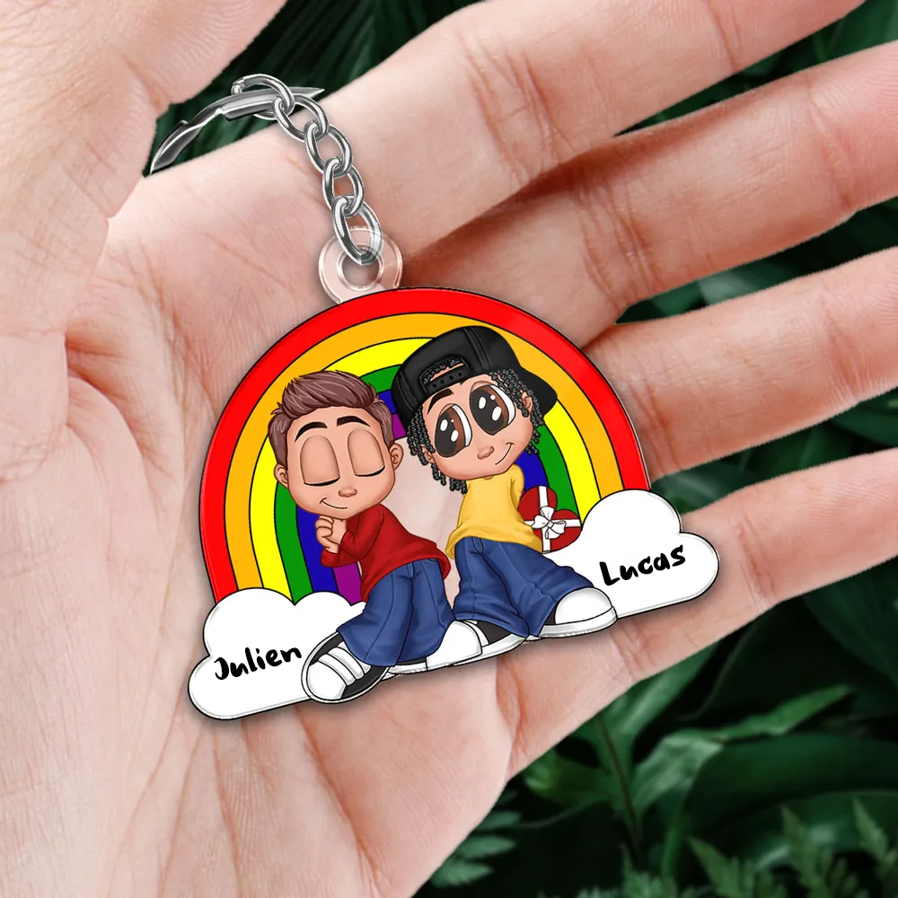 Porte-clés personnalisé en acrylique – Cadeau pour couple LGBT arc-en-ciel