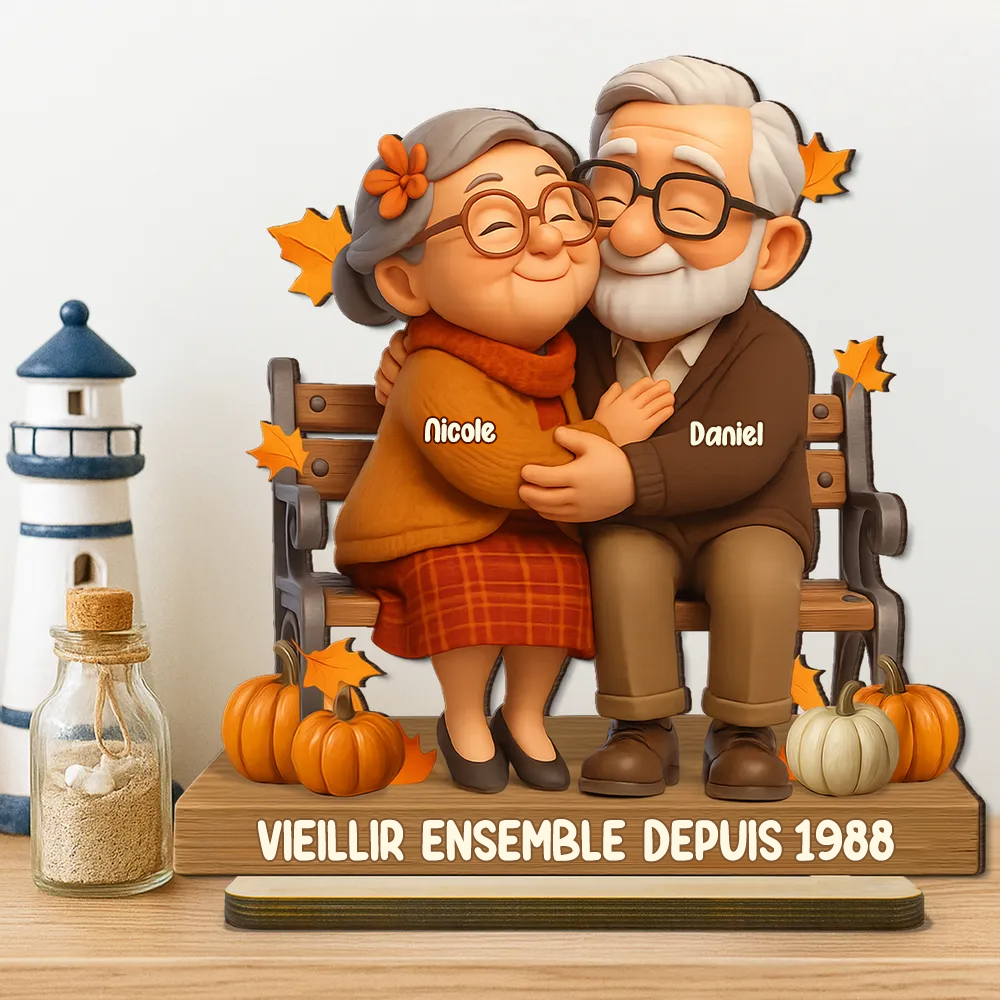 Plaque en bois personnalisée pour couple âgé avec noms et texte