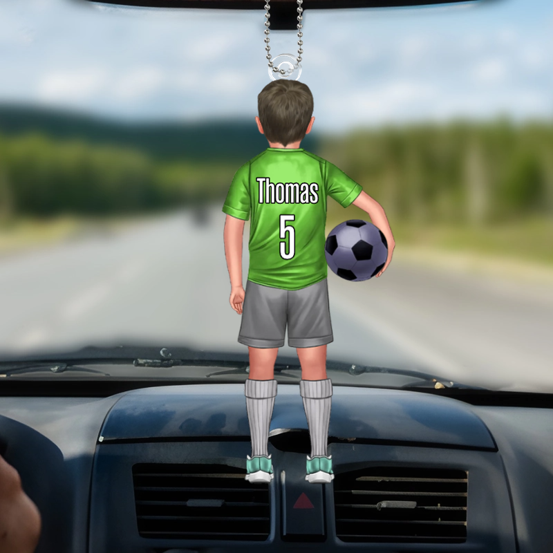 Enfant footballeur – Pendentif de voiture personnalisé pour fils et fille