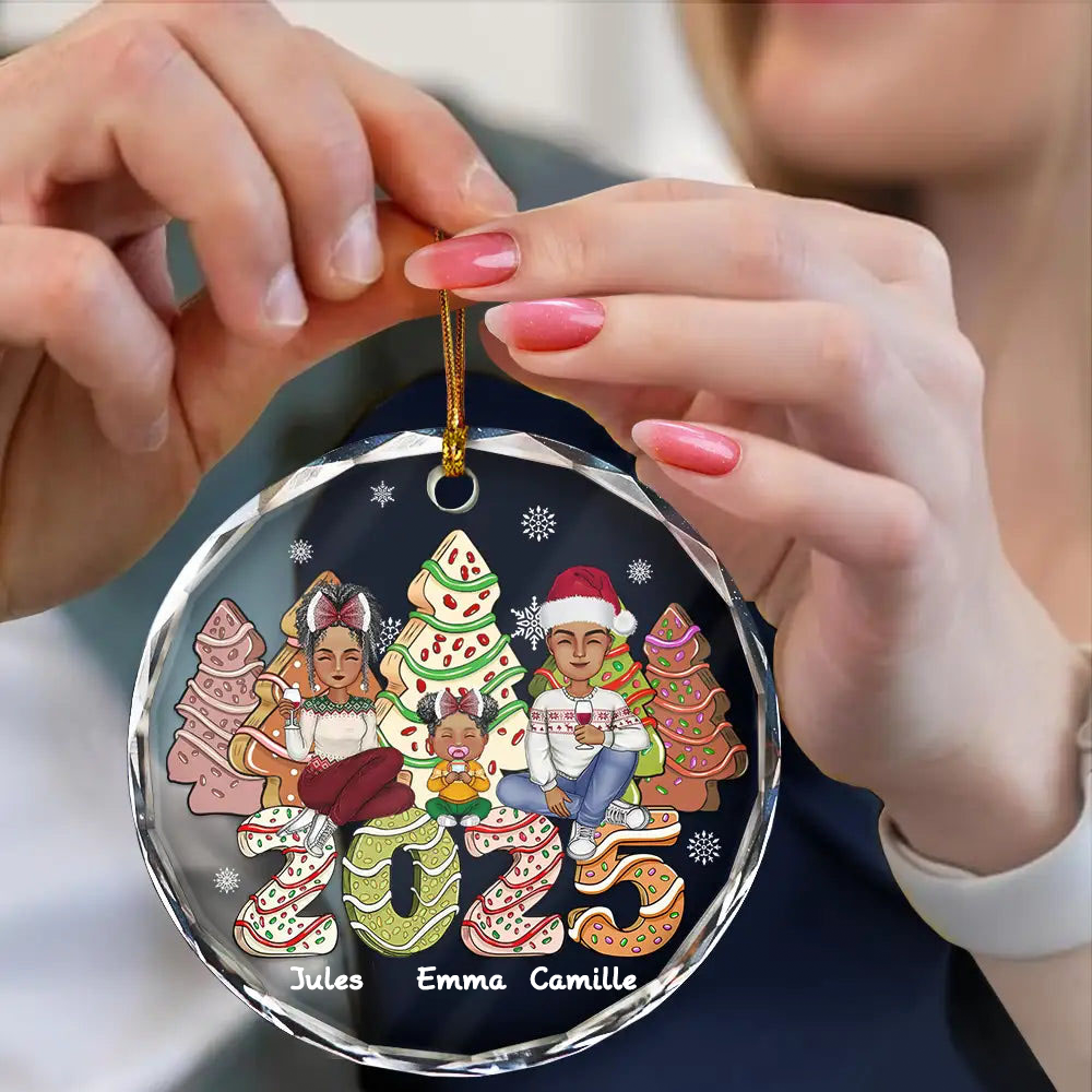 2025 Famille Gâteau & Arbres à biscuits Décoration de Noël personnalisée en verre pour sapin de Noël avec parents, enfants et animaux domestiques
