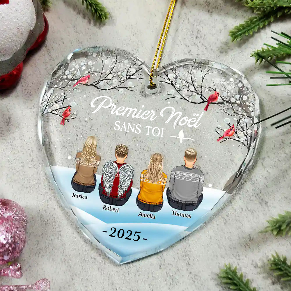 Ornement en verre en forme de cœur – Premier Noël sans toi – Décoration de sapin commémorative