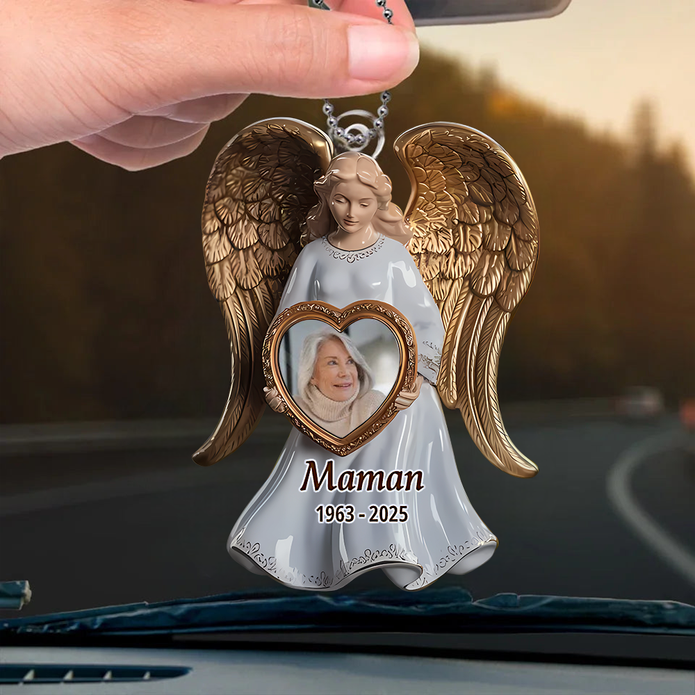 Porte-clés acrylique personnalisé avec ailes d'ange et photo