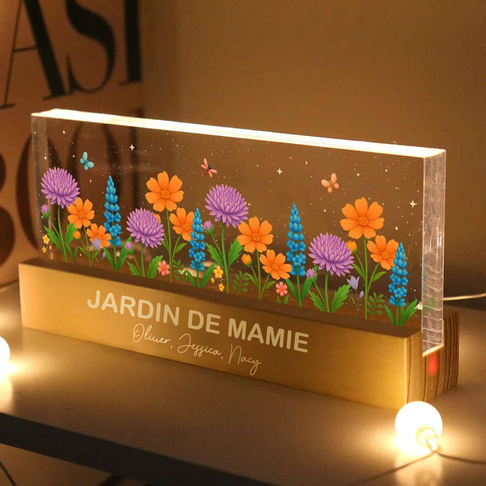Veilleuse LED personnalisée avec motif floral – Cadeau pour mamie et maman