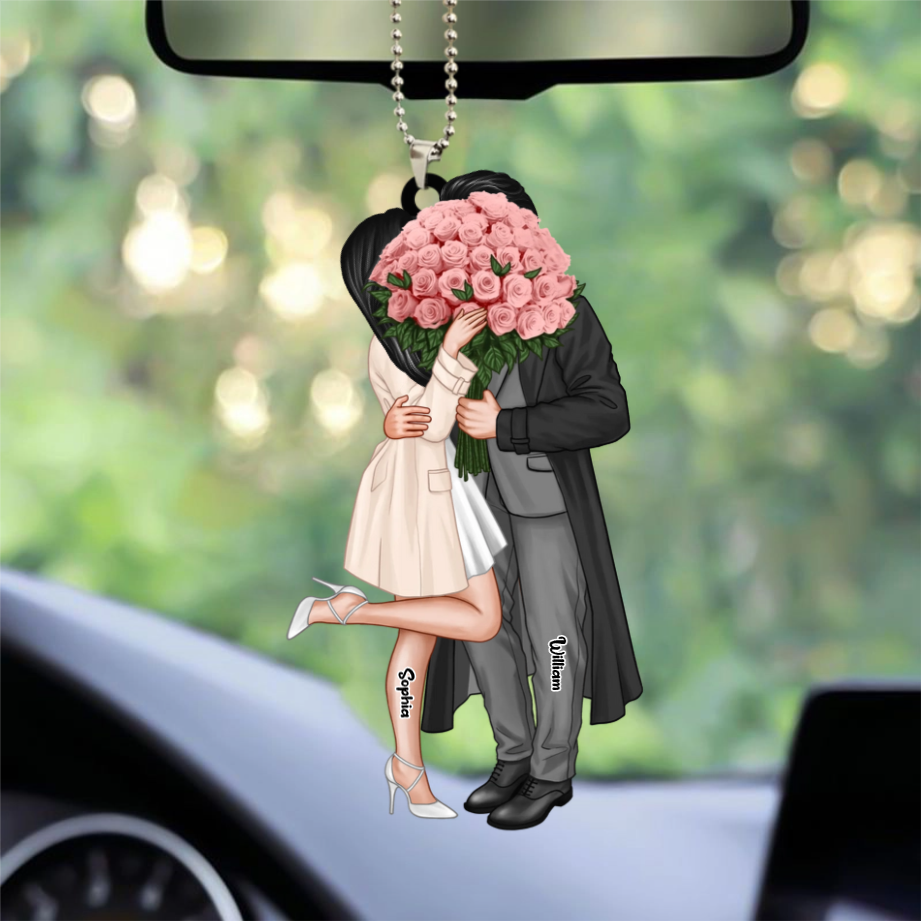 Couple avec bouquet de roses – Pendentif en acrylique personnalisé