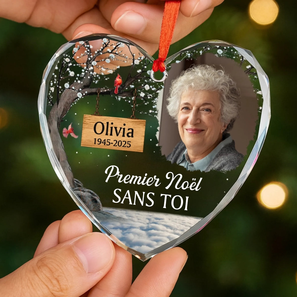 Premier Noël sans toi- ornement en verre avec photo Décoration de Noël
