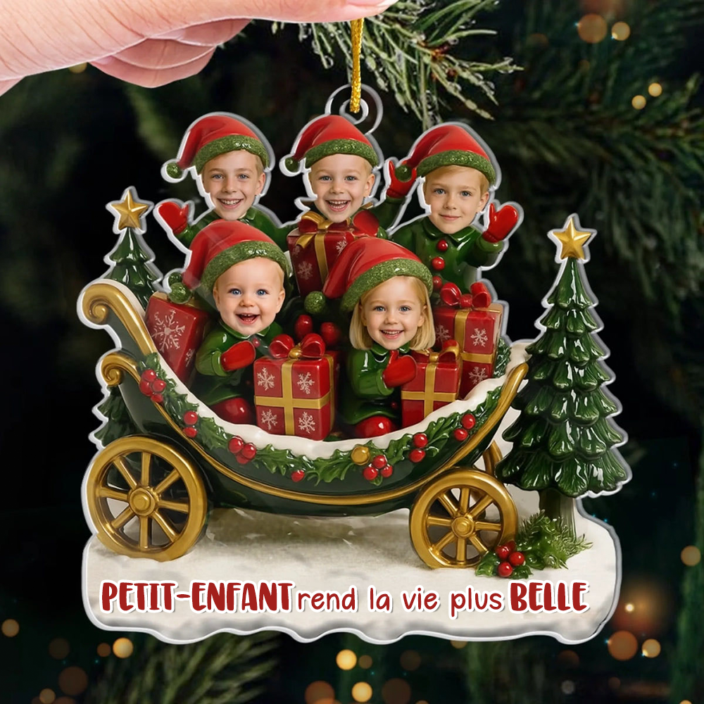 Pendentif en acrylique avec photos et texte – Décoration de sapin de Noël personnalisée pour mamie et papi