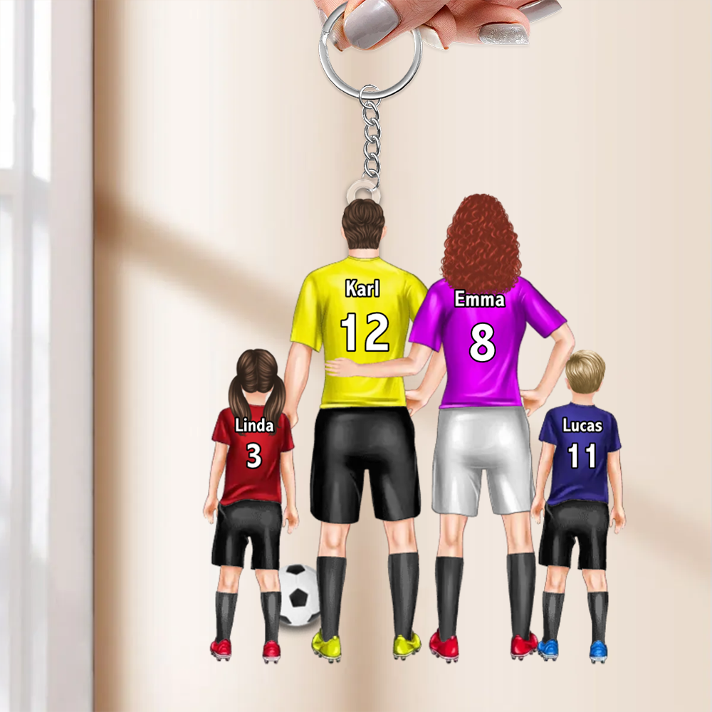 Porte-clés en acrylique personnalisé Famille de football avec parents et enfants