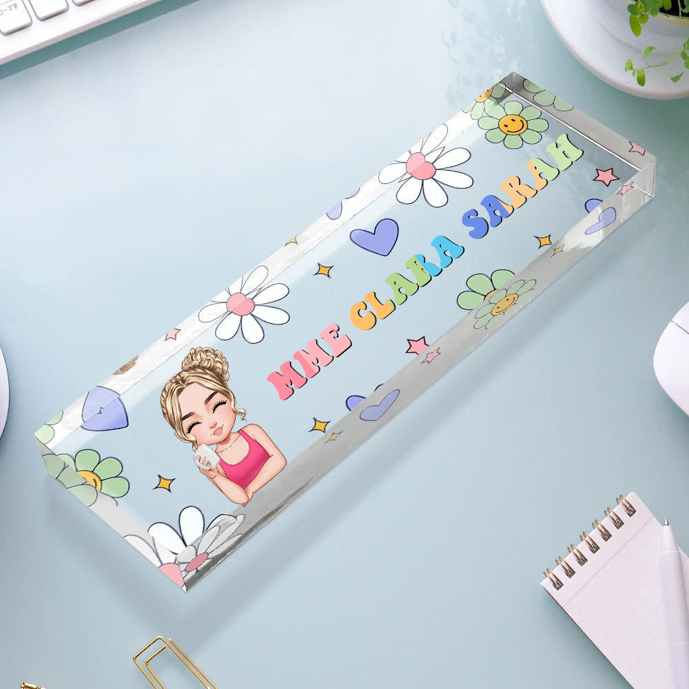 Plaque de bureau personnalisée pour enseignant – Motif crayon