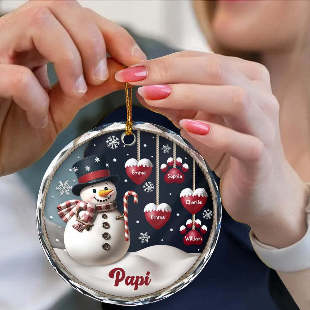 Bonhomme de neige avec noms Décoration de Noël Décoration en verre pour parents ou grands-parents