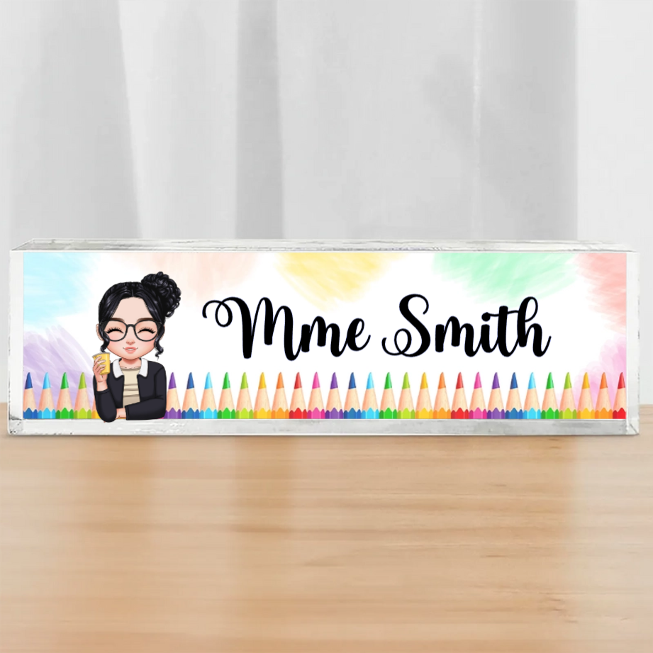 Plaque en acrylique personnalisée avec prénom – Cadeau pour enseignante et collègue