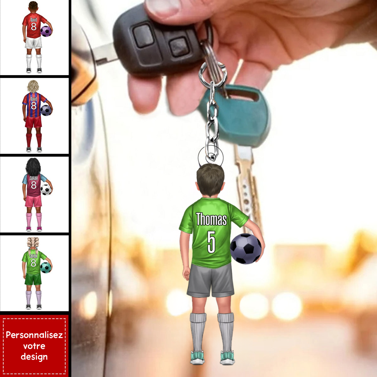 Enfant footballeur – Porte-clés personnalisé pour fils et fille