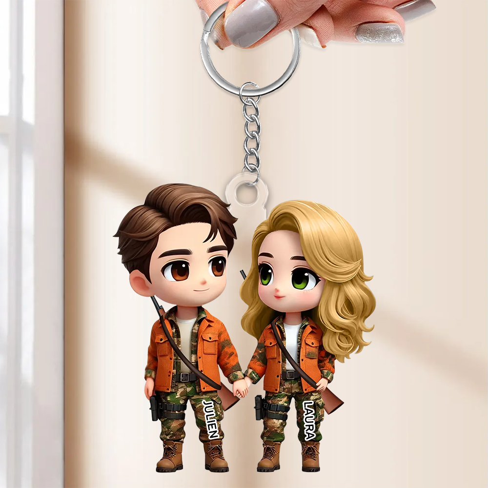 Porte-clés en acrylique « Chasse » personnalisé avec nom, cadeau pour couple