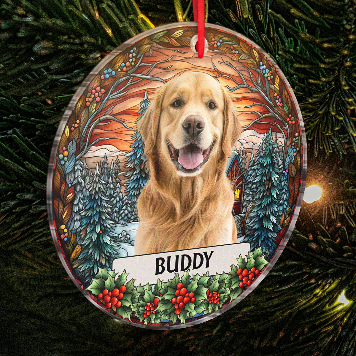 Pendentif de Noël en acrylique personnalisé avec photo et prénom