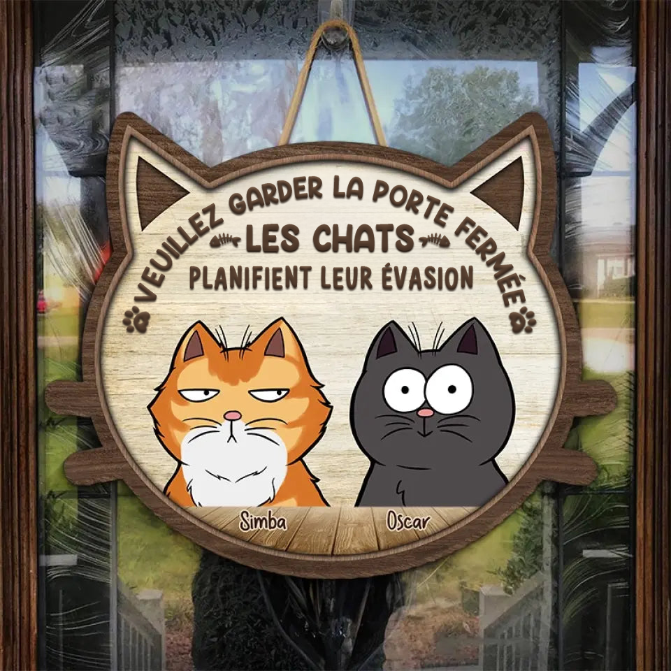 Panneau en bois personnalisé avec décoration de chats pour porte