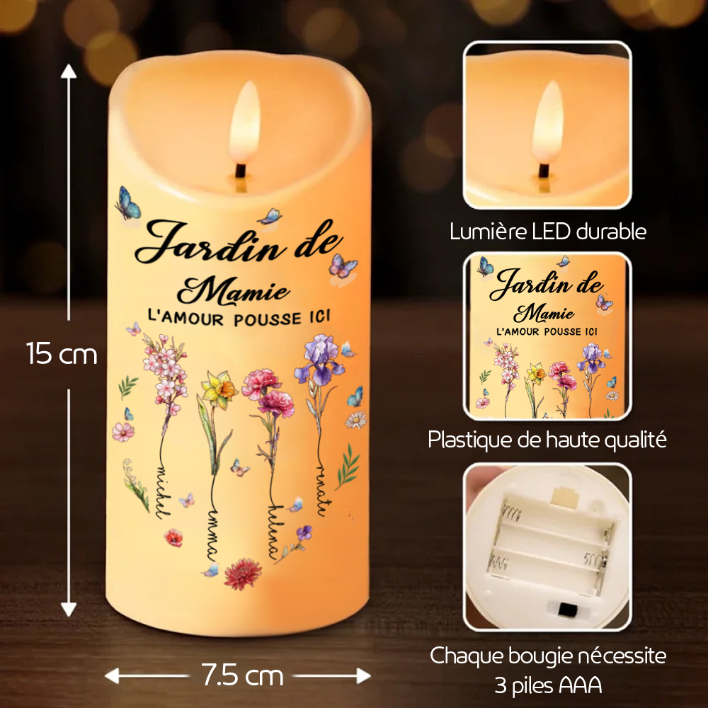 Bougie LED avec fleurs de naissance - Cadeau pour Mamie et Maman