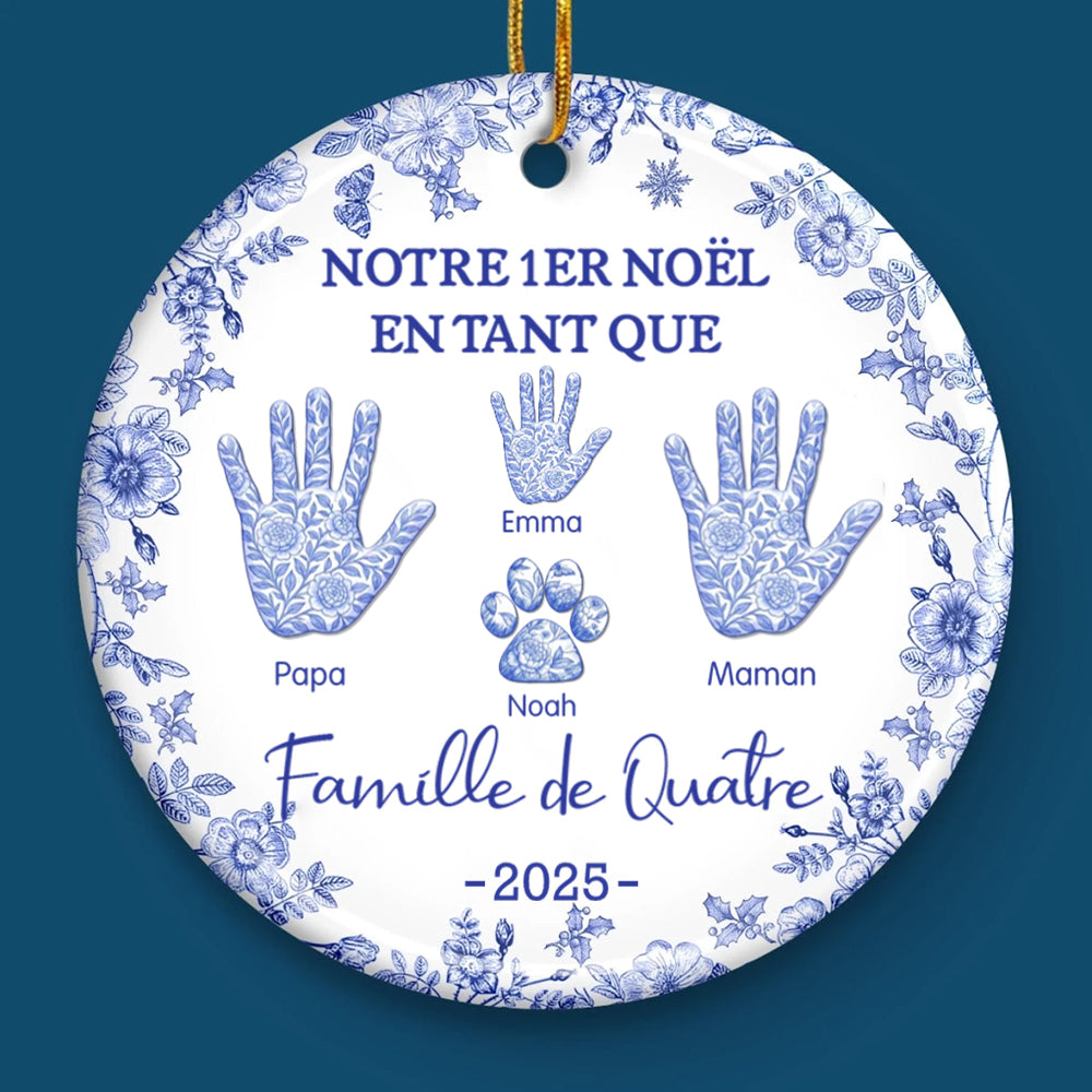 Notre premier Noël en famille... Décoration pour sapin de Noël avec empreinte de main et nom