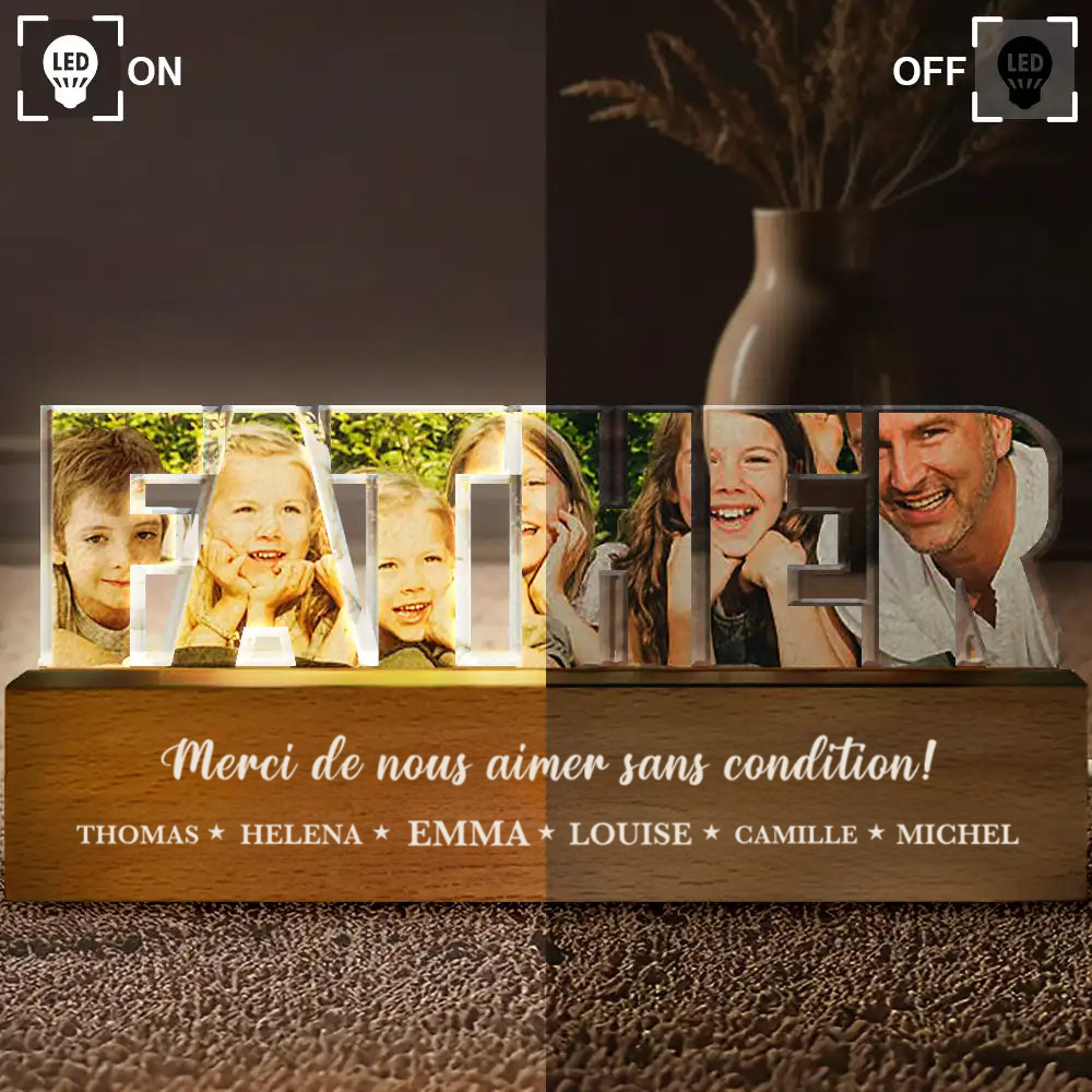 Veilleuse LED "PAPA" personnalisée avec photos – Cadeau pour papa