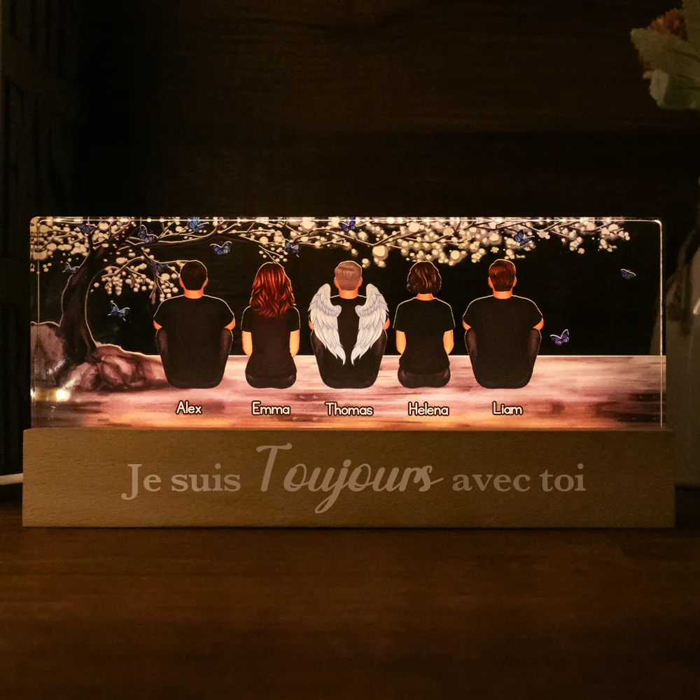 Veilleuse LED personnalisée – Famille sous l’arbre, cadeau de deuil