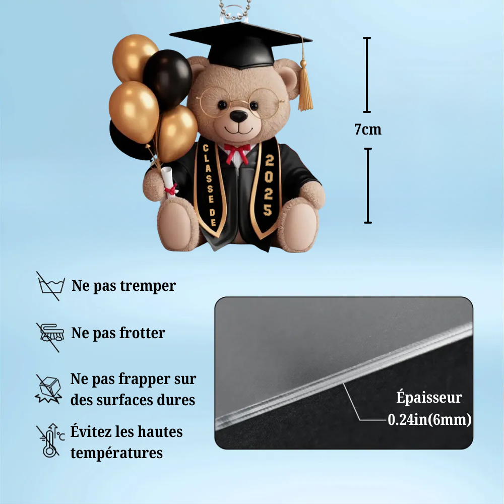 Pendentif de rétroviseur personnalisé pour la remise de diplôme – Ours avec prénom, année et choix de couleur