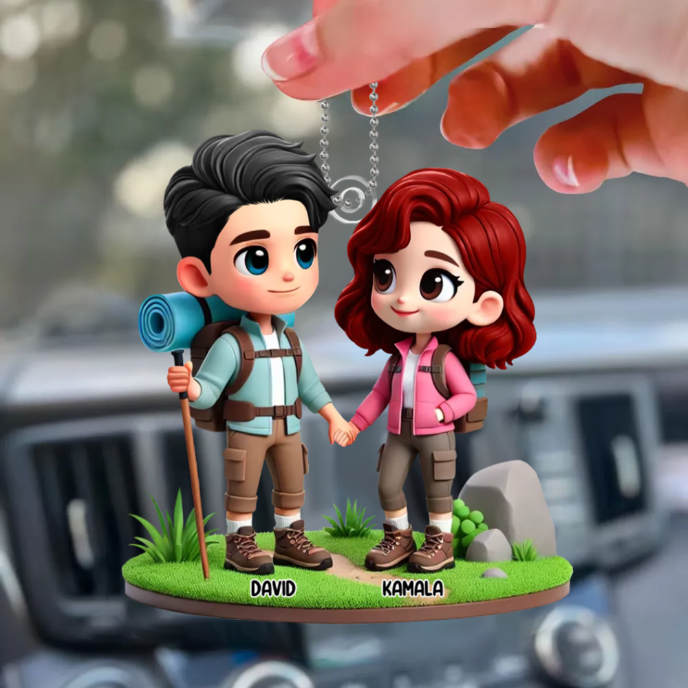 Pendentif en acrylique « Couple camping » personnalisé avec noms, cadeau pour couple