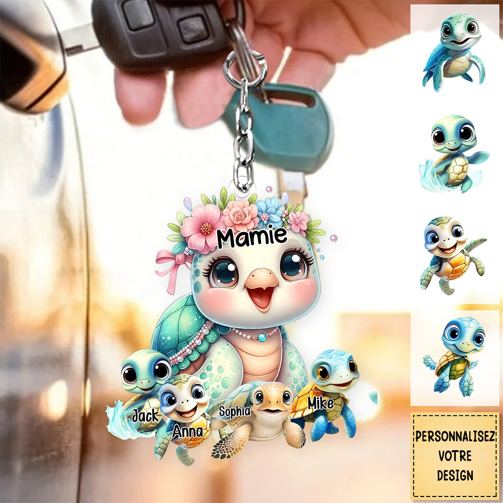 Adorable tortue - Porte-clés en acrylique personnalisé pour mamie et maman