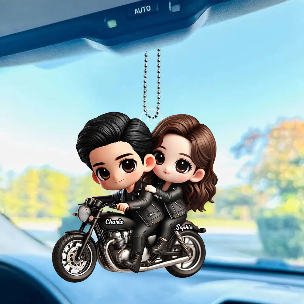 Couple sur moto – Pendentif en acrylique personnalisé, cadeau pour couple
