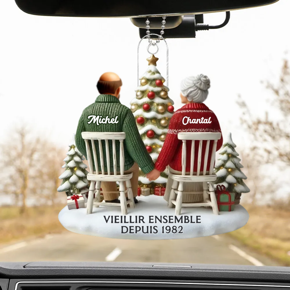 Ornement de Noël plate en acrylique – « Vieux couple »