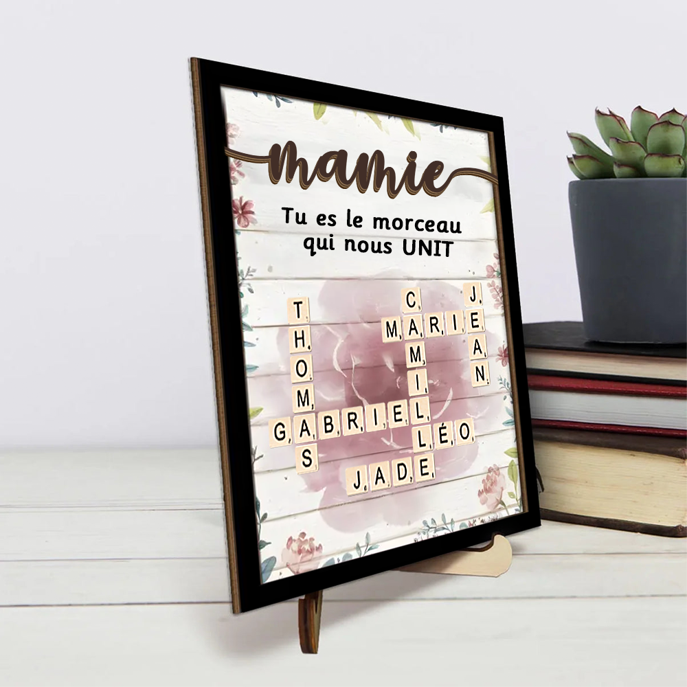Plaque en bois personnalisée avec mots croisés