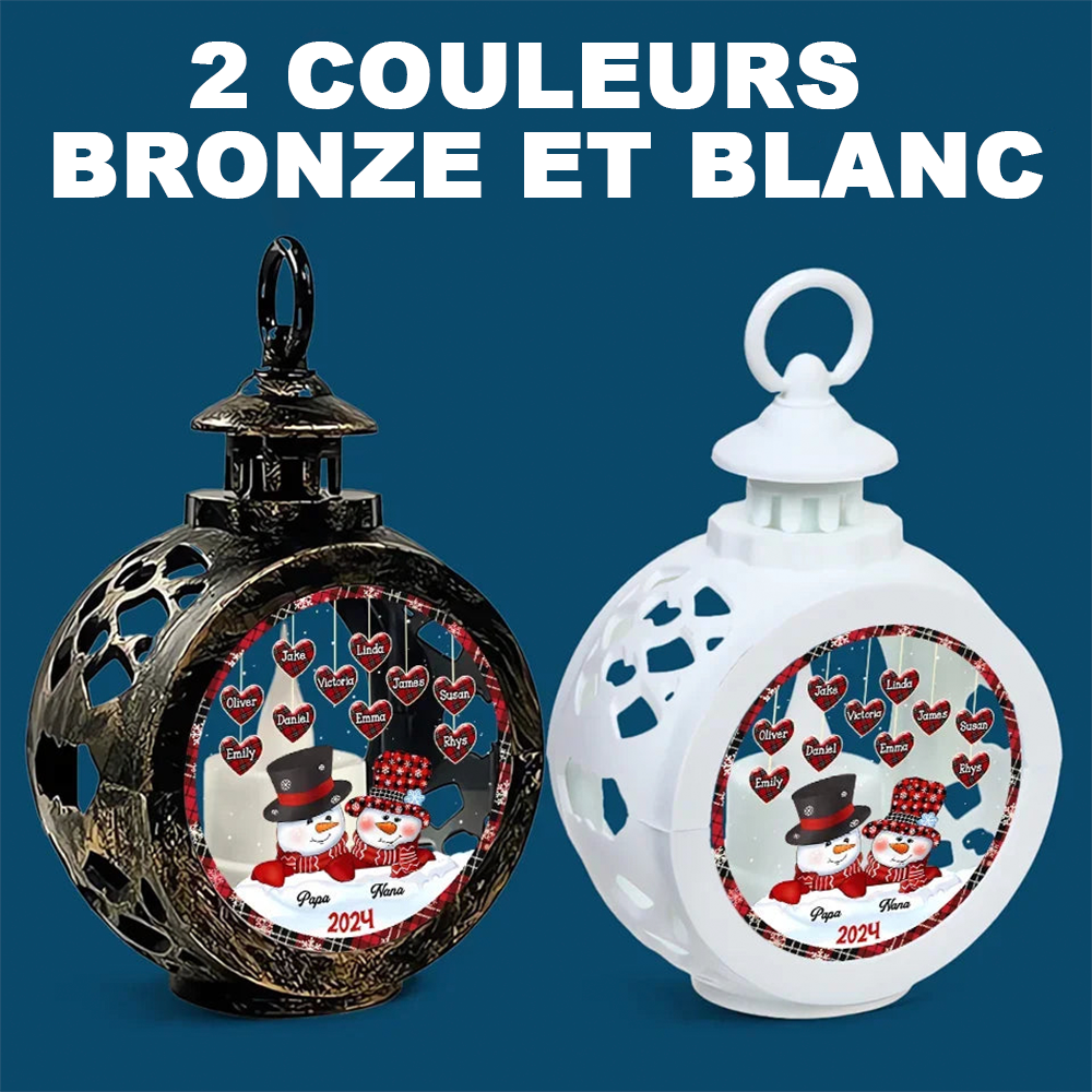 Ornements de lanterne photophore avec famille de bonhommes de neige - Cadeau pour parents et grands-parents