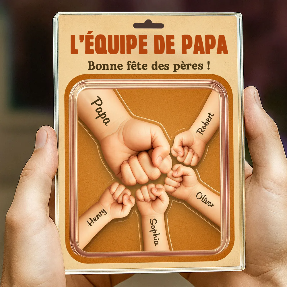 Poing en avant – Plaque en acrylique personnalisée avec prénom pour papa et papy