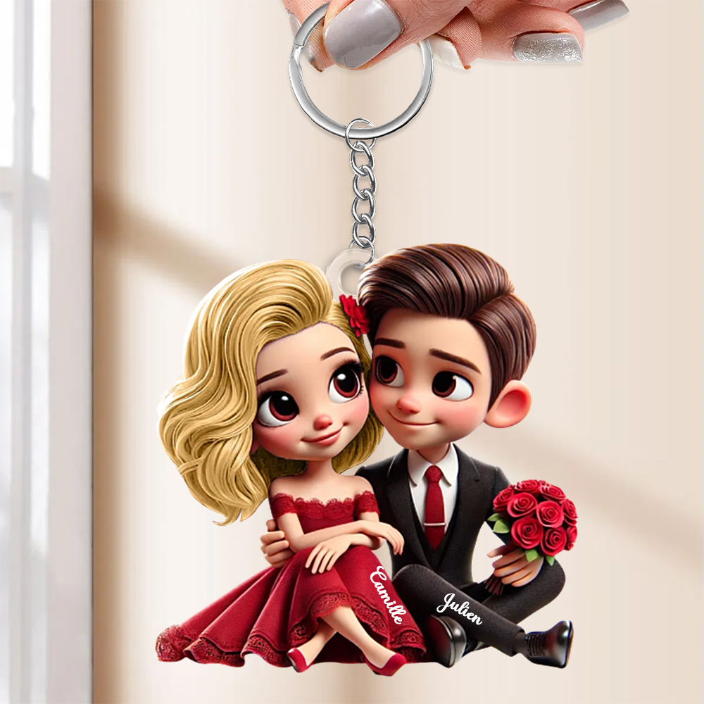 Couple – Porte-clés en acrylique avec noms, cadeau pour couple