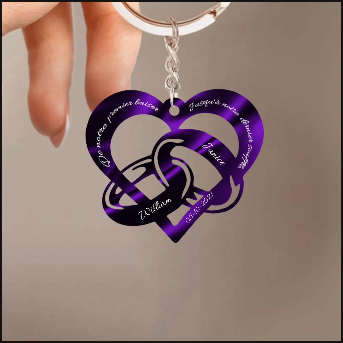 Porte-clés Amour infini 2 noms et date
