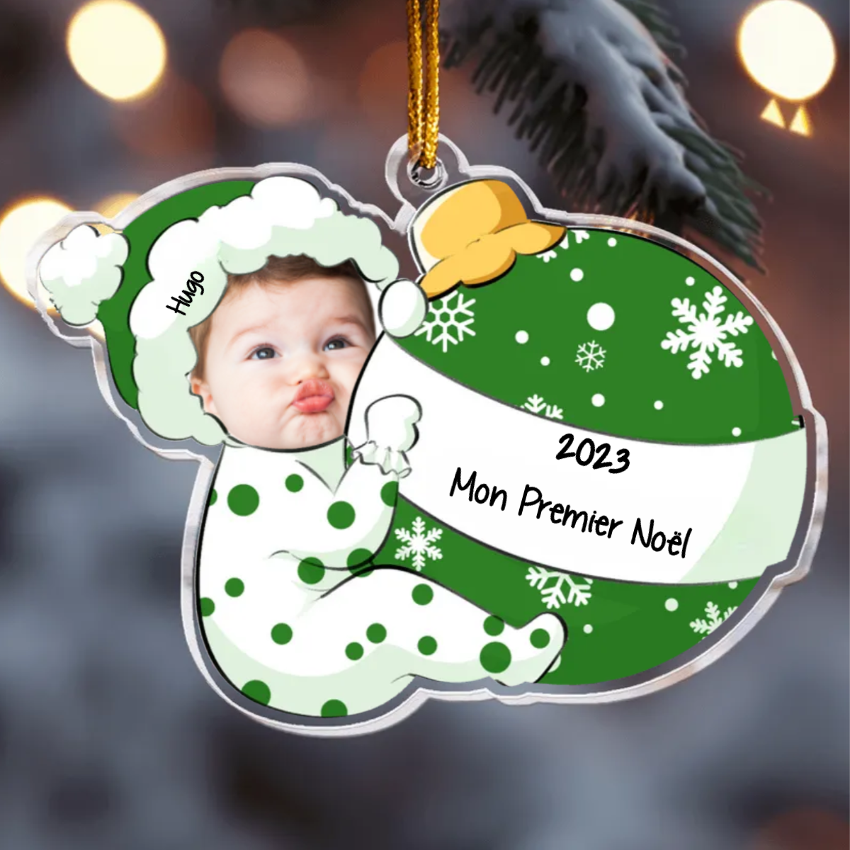 Bébé et boule de Noël Photo décorations de Noël avec nom