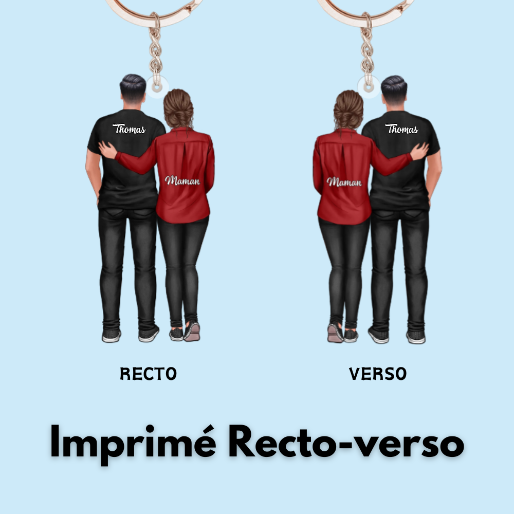 Porte-clés en acrylique Maman et Fils avec prénoms