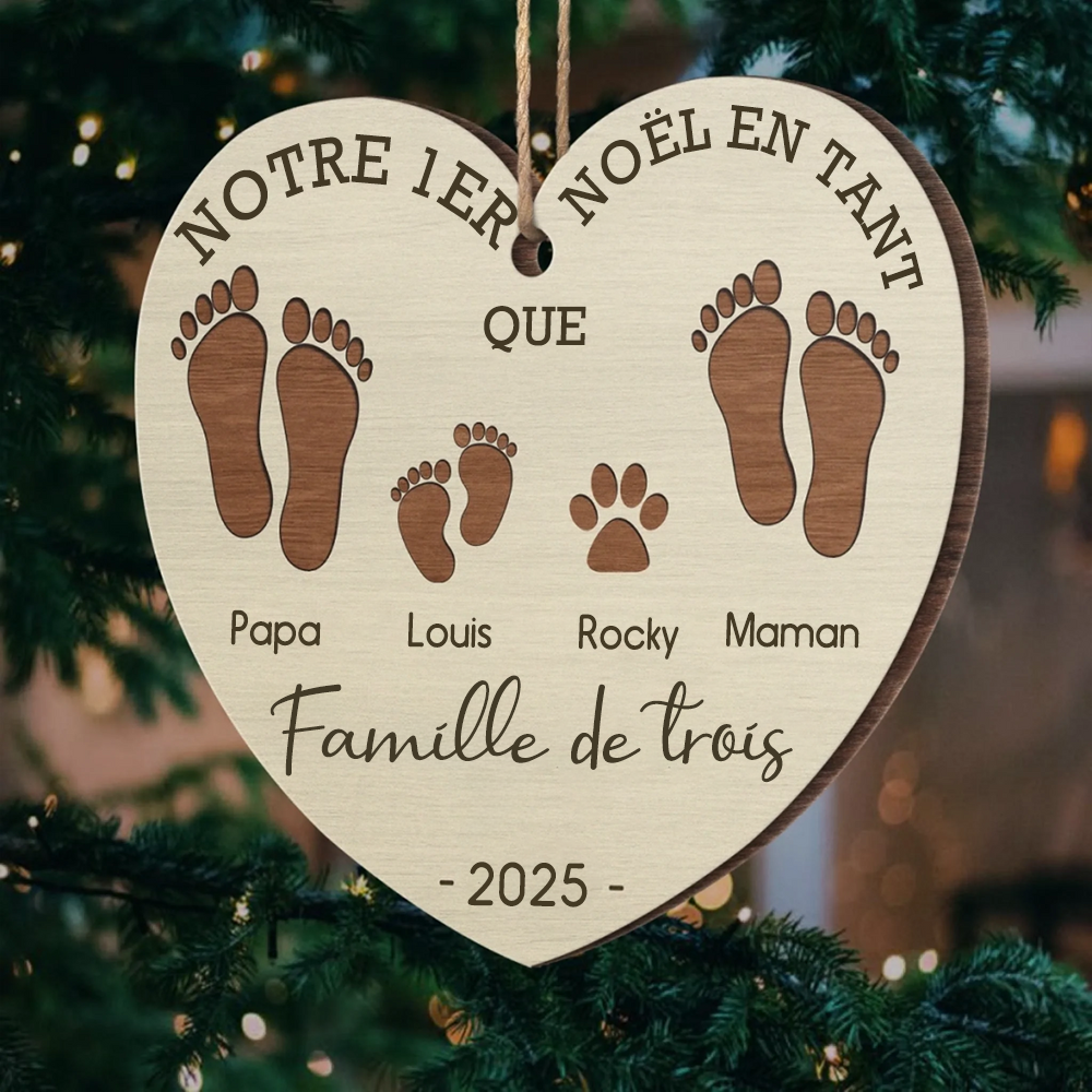 Notre Premier Noël en Famille de ... – Ornement en Bois Personnalisé avec Empreintes