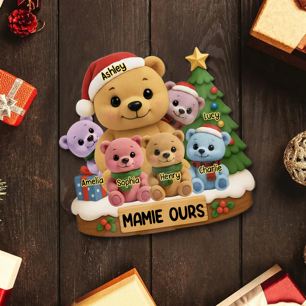 Ornement en acrylique personnalisé – Décoration de sapin avec motif d’ours, cadeau pour grand-mère