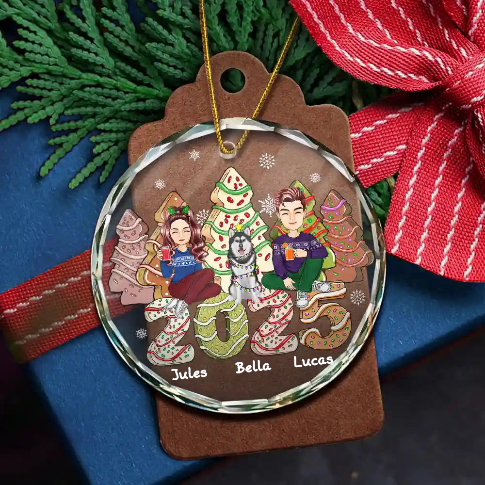 2025 Famille Gâteau & Arbres à biscuits Décoration de Noël personnalisée en verre pour sapin de Noël avec parents, enfants et animaux domestiques